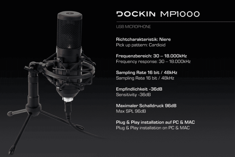 DOCKIN MP1000 Podcast Mikrofon für PC & Mac