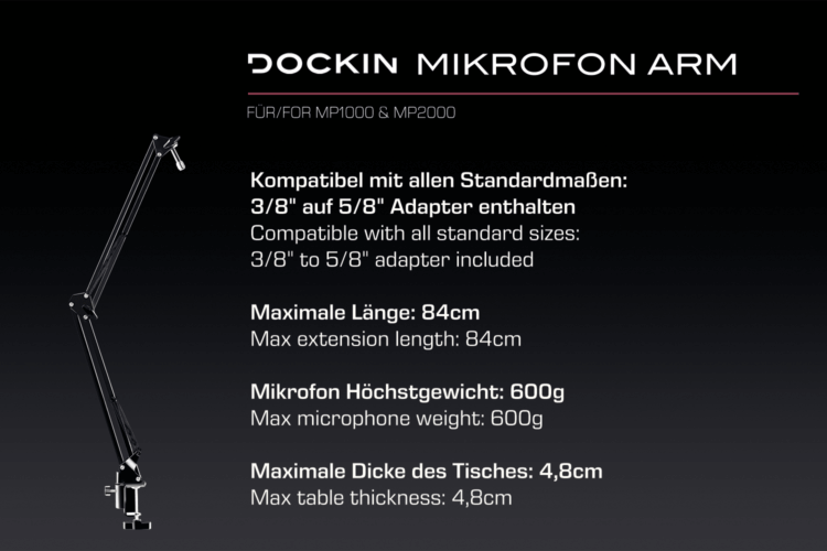 DOCKIN® Mikrofon Ständer für MP2000 & MP1000 - B-Ware *Sehr gut*