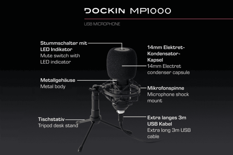 DOCKIN MP1000 Podcast Mikrofon für PC & Mac